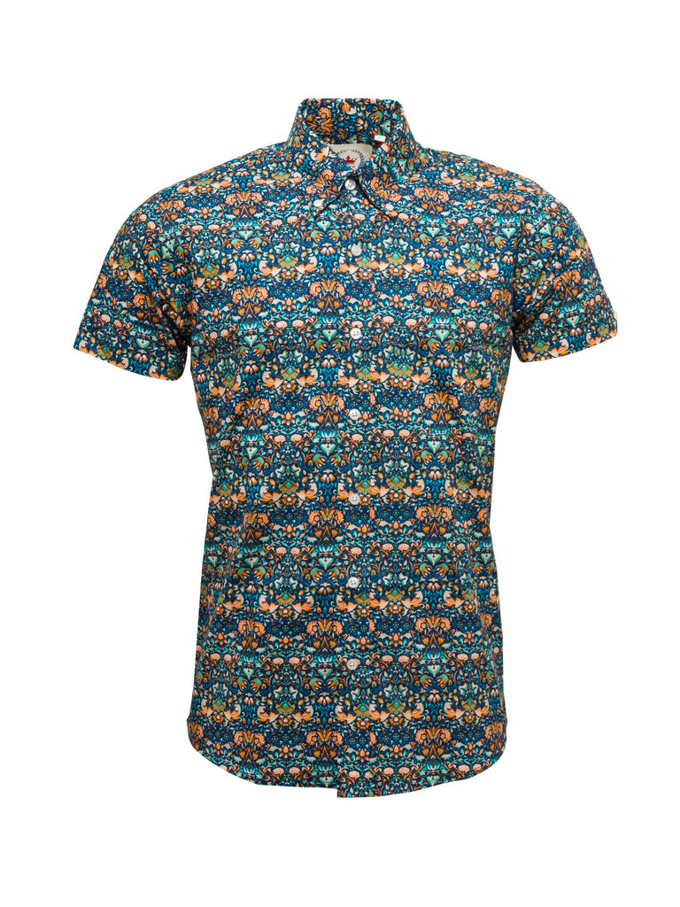 Men's Short Sleeve Blue Floral Pattern Shirt-S/S FLORAL 17
