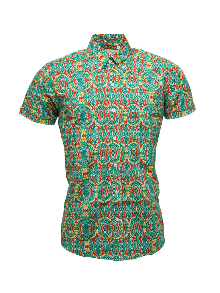 Men's short sleeve Green & Red patterned print shirt - S/S RSL 20