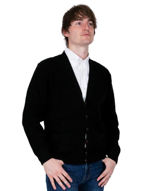 Waffle Knit Cardigan - Black