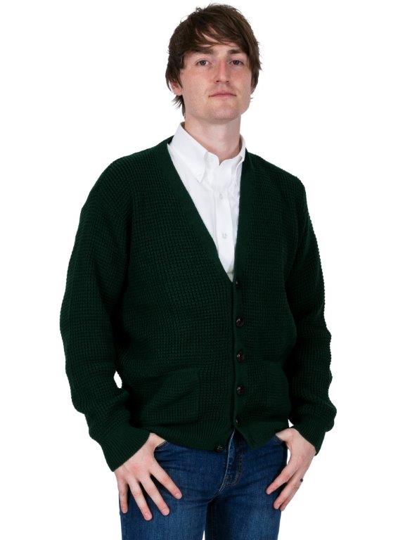 Waffle Knit Cardigan - Bottle Green