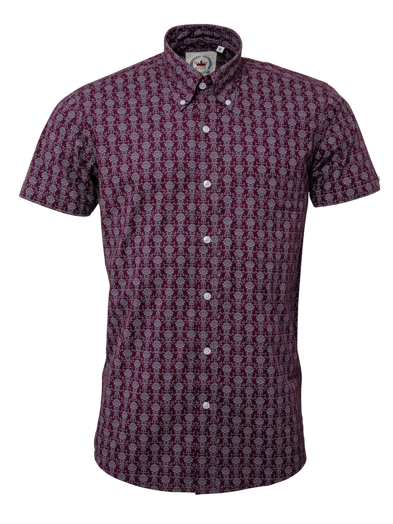 Men's Short sleeve Burgundy floral shirt - S/S floral 18