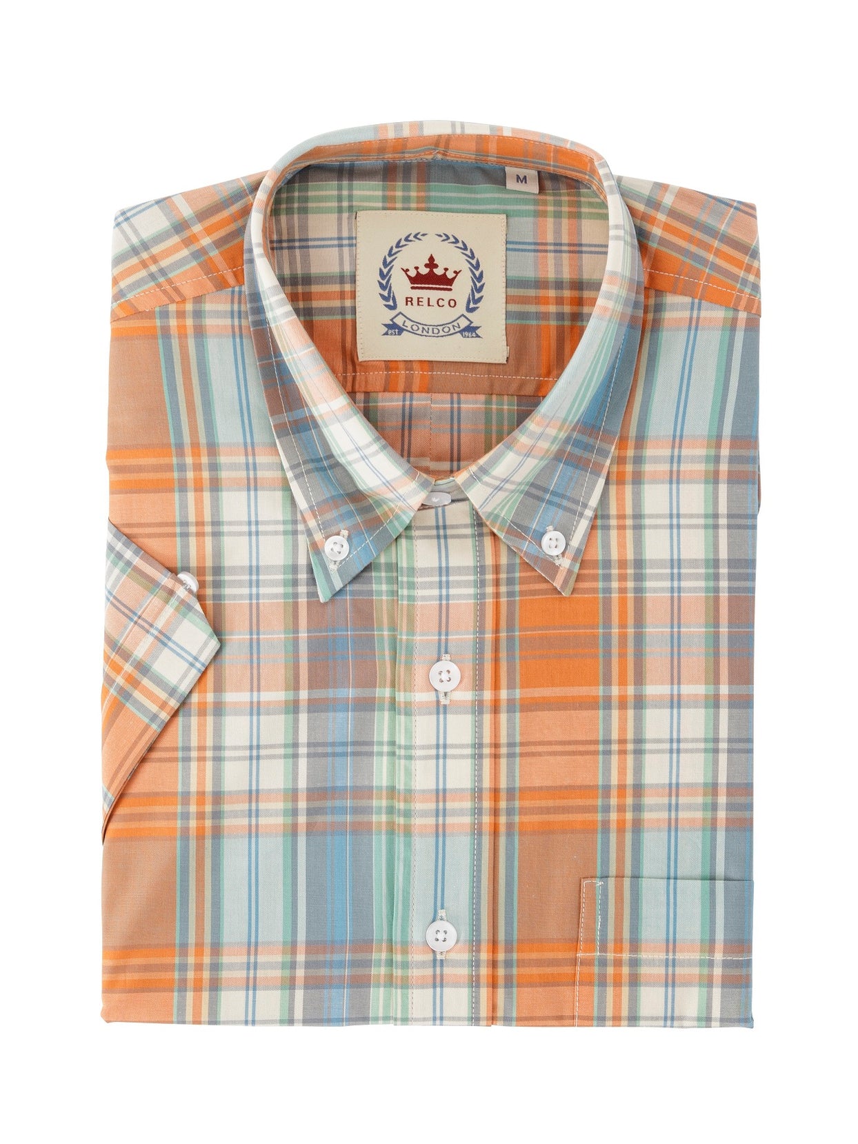 Men's Orange & Blue Colour Check Shirt | Men's Vintage Shirt | Relco London