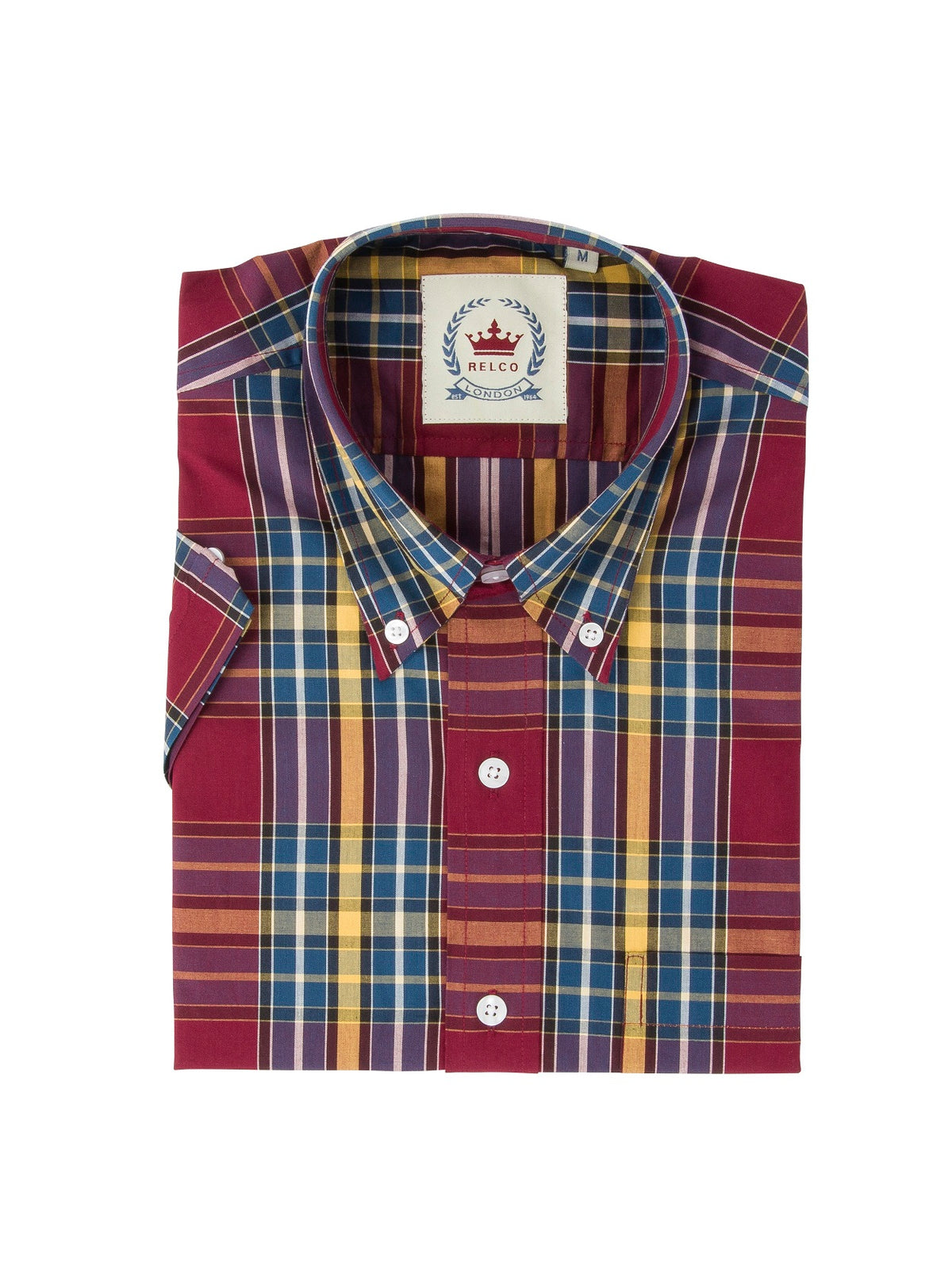 New w/ Tags RELCO LONDON Burgundy & Mustard Check Button Down Shirt