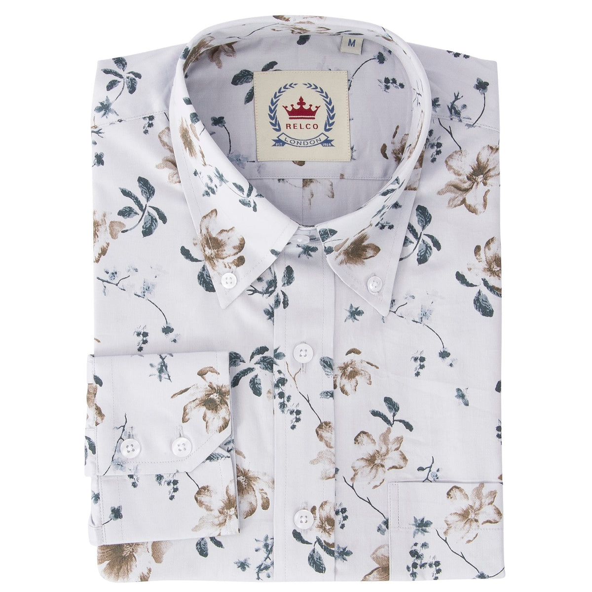 Men's Floral Print Dress Shirt - White Fashion Button Down, Slim Fit Long Sleeve