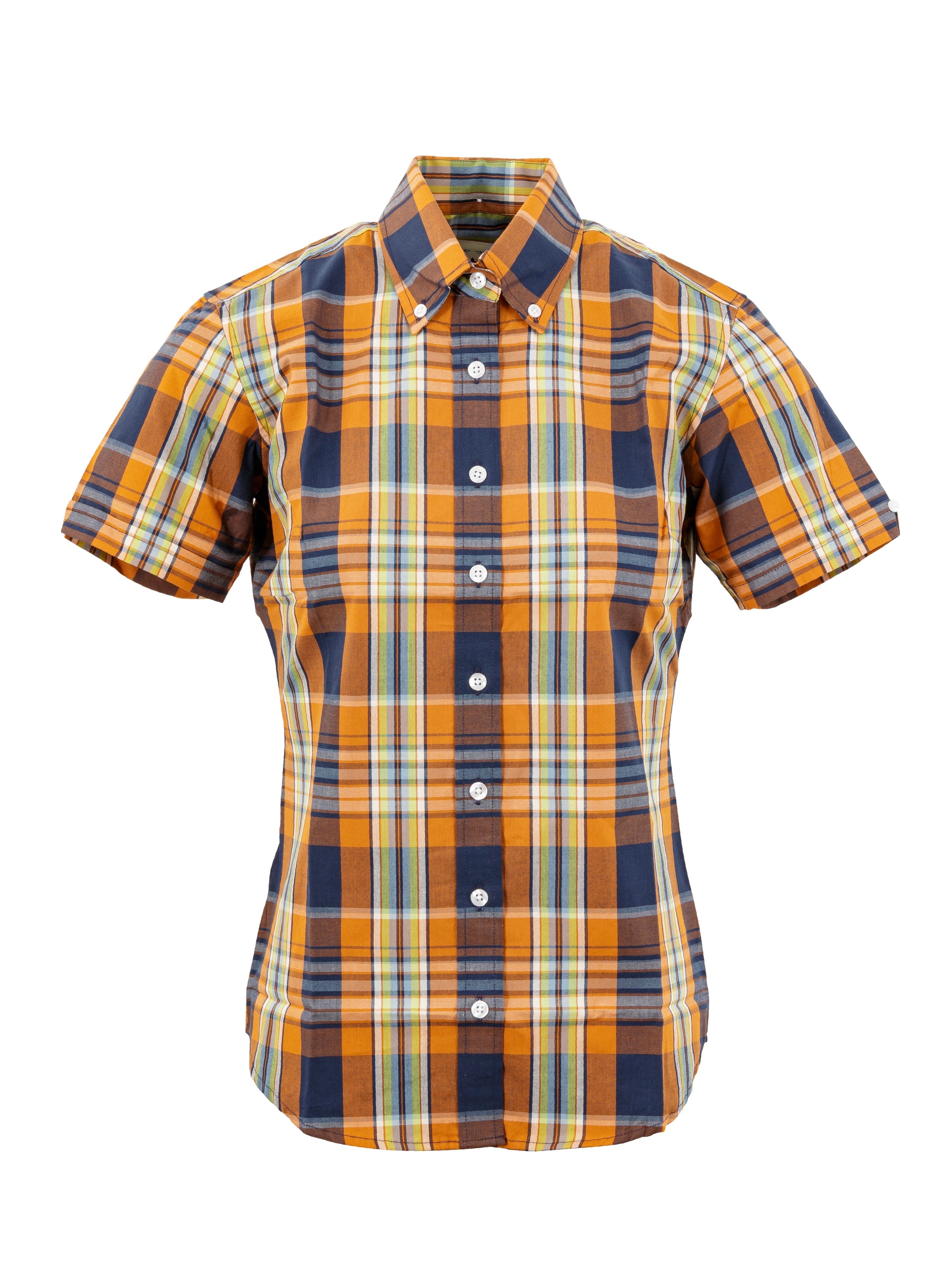 New w/ Tags RELCO LONDON Orange & Blue Check Button Down Shirt