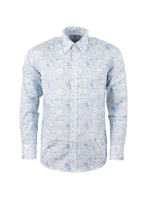 Platinum shirt - White & Blue Floral Print - RSW-618