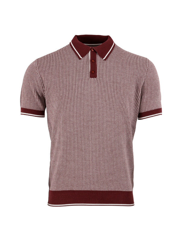 Men's Jacquard Dogtooth Knitted Polo - Burgundy