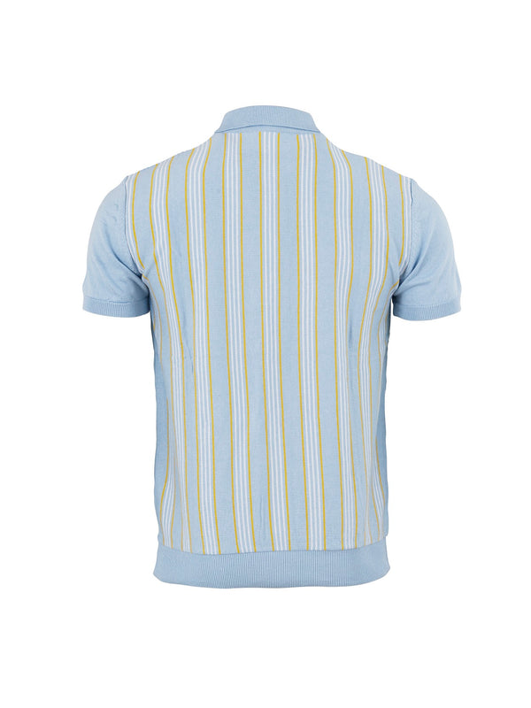Men's Full Button Striped Polo - Sky Blue
