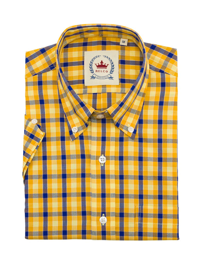 Yellow & Blue Check Shirt- CK-56 - UP TO 5XL