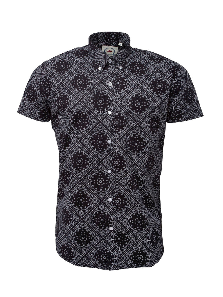 Men's short sleeve Black patterned shirt - S/S PS 16