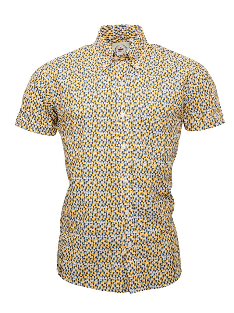 Men's Yellow Patterned short sleeve shirt - S/S RSL 18