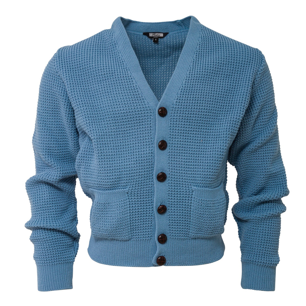 Waffle Knit Cardigan Dusty Blue– Relco London - Main Image